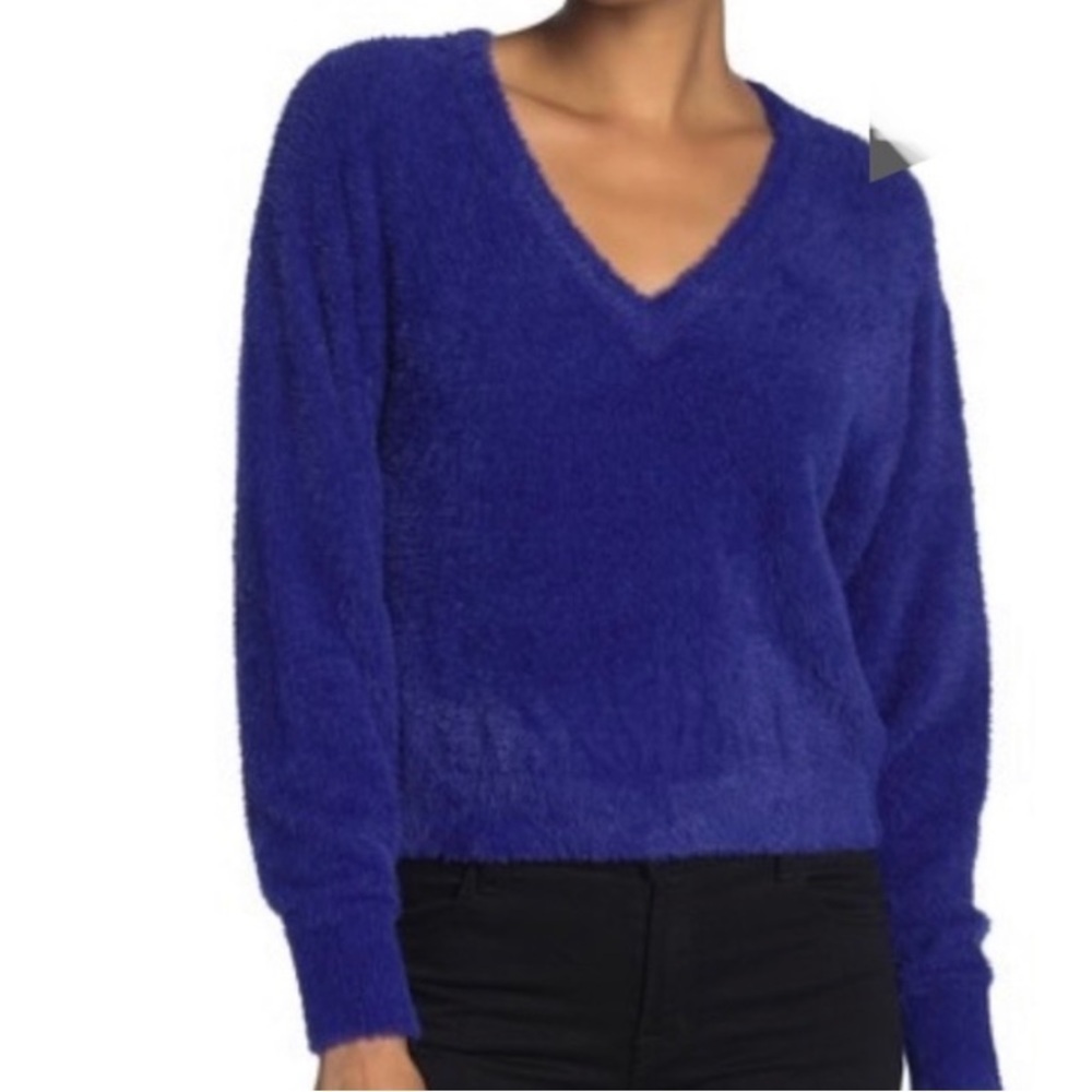 Splendid Royal Blue Chenille Eyelash Fuzzy Sweater XS